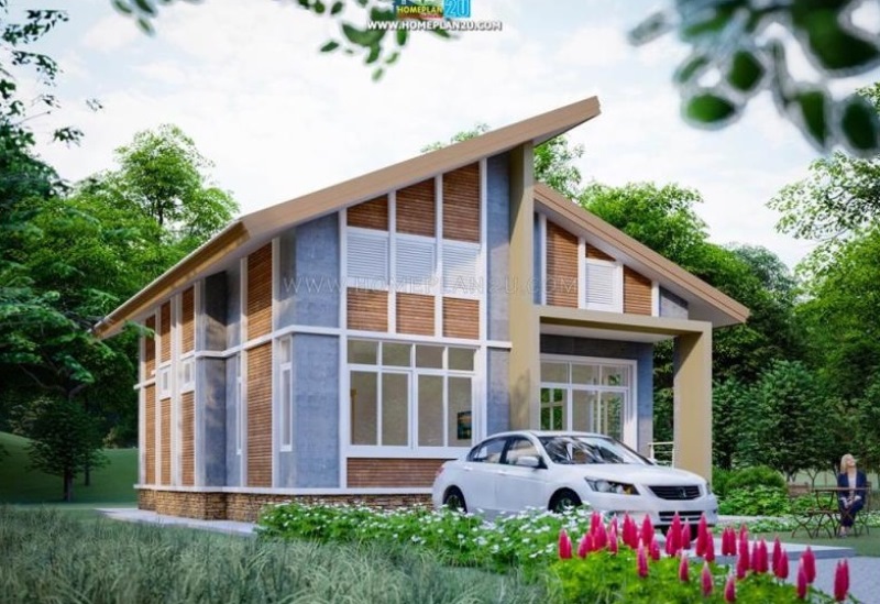 Picture of Unique Cottage House Plan with High Ceiling & Wooden Wall Cladding